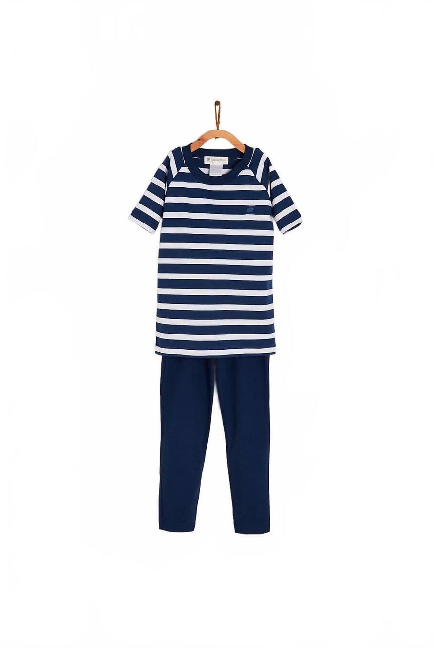 NEW BABYCOTTONS kid's pirate striped snug long pajama set in blue